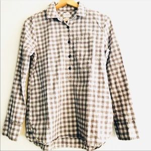 J. Crew Homespun Popover Shirt Boy Fit Gray and white checkered print XS